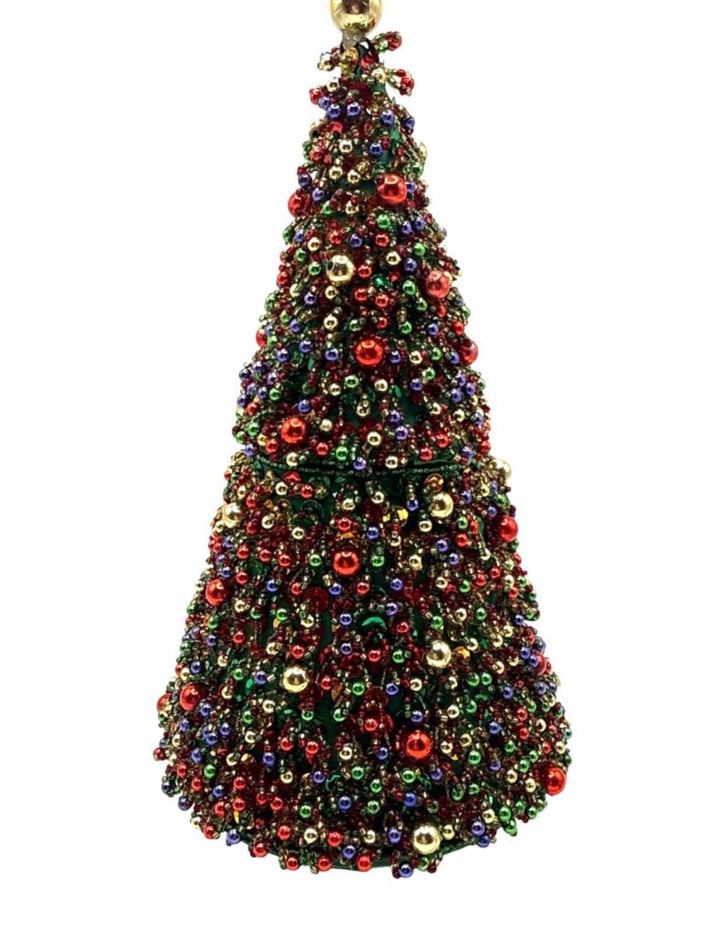 Beaded & Sequined Christmas Tree Trinket Box Satin Lined Vintage Holiday Décor